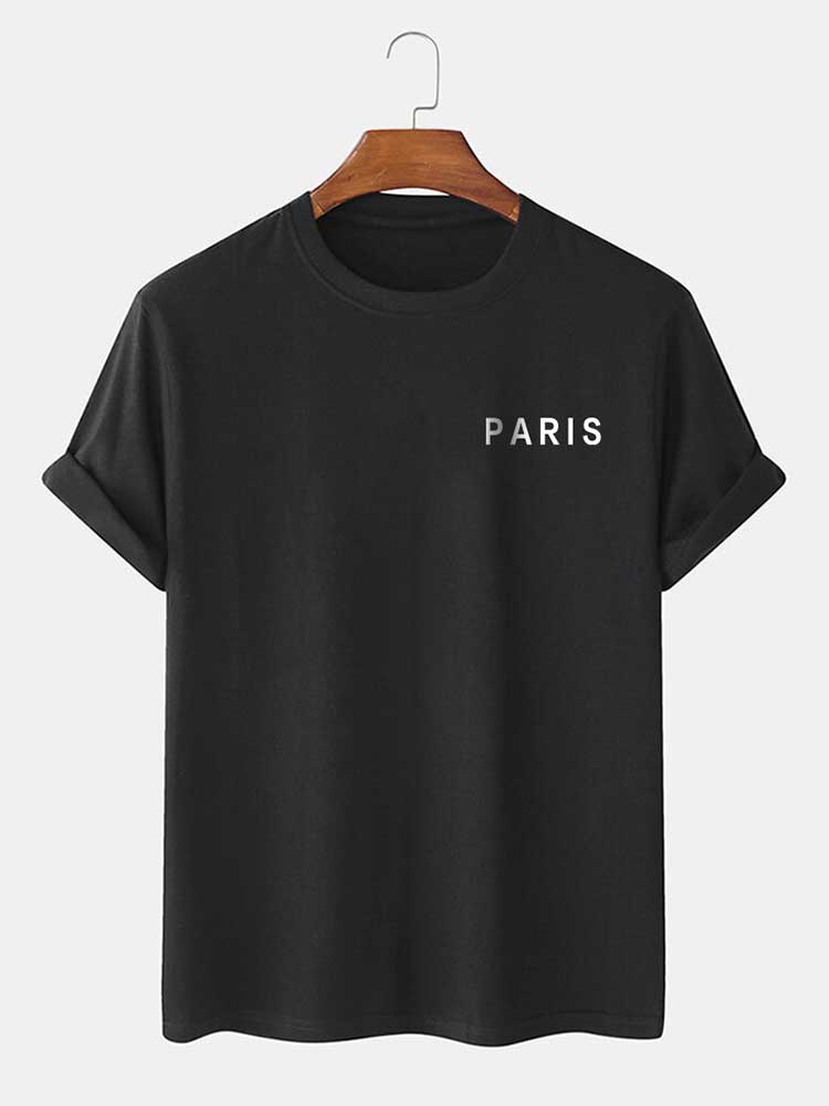 BLACK T-SHIRT AND BEIGE SHORTS SET FEATURING ICONIC LANDMARKS