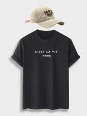 BLACK T-SHIRT C'EST LA VIE PARIS WITH STYLISH PARIS CAP THEME