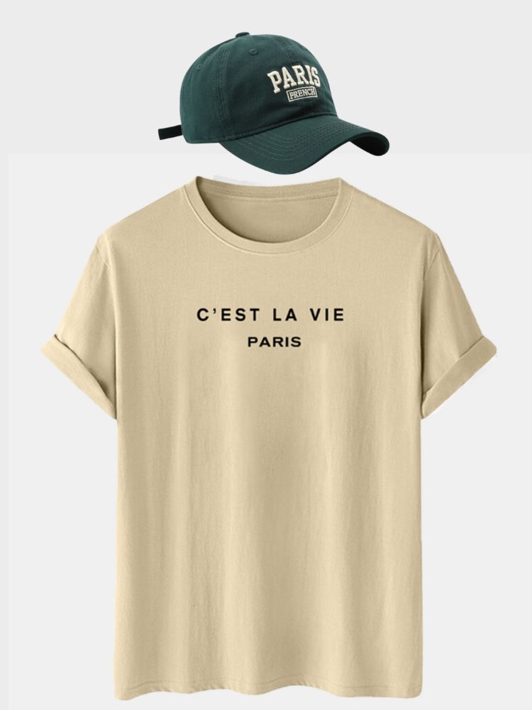 BLACK T-SHIRT C'EST LA VIE PARIS WITH STYLISH PARIS CAP THEME