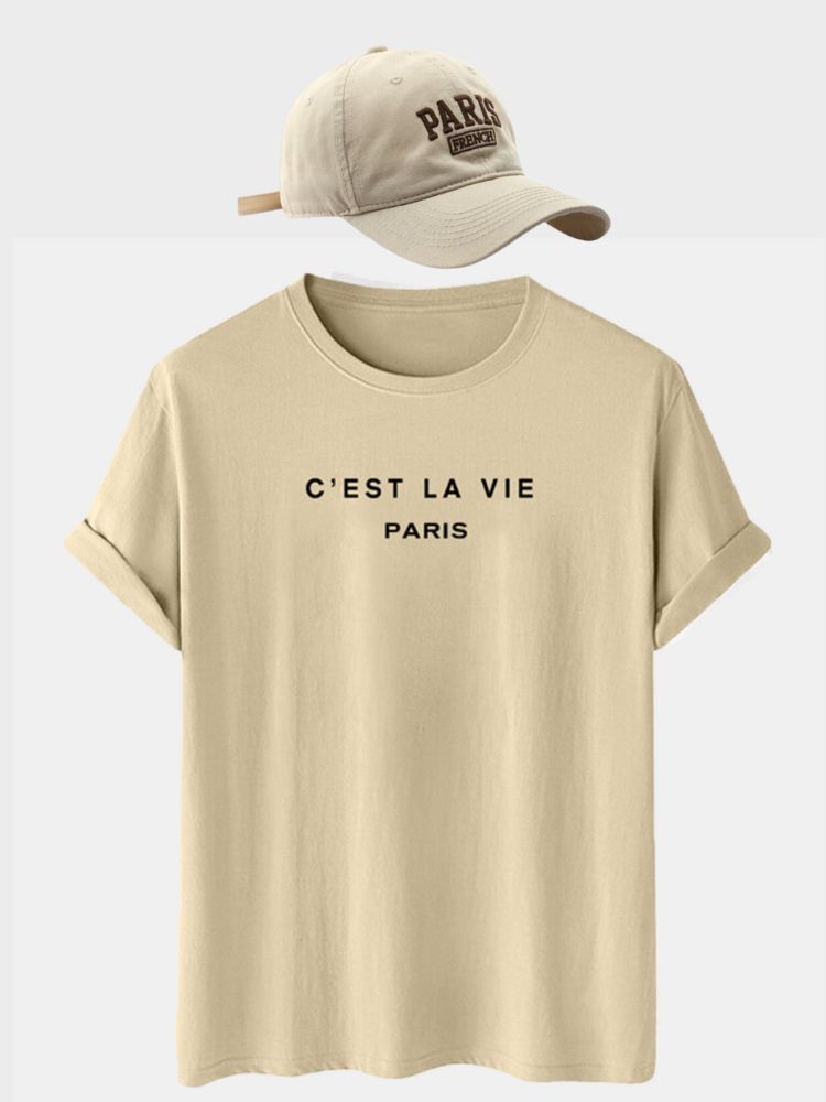BLACK T-SHIRT C'EST LA VIE PARIS WITH STYLISH PARIS CAP THEME