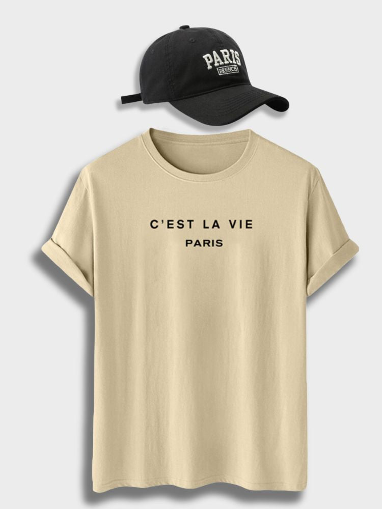 BLACK T-SHIRT C'EST LA VIE PARIS WITH STYLISH PARIS CAP THEME
