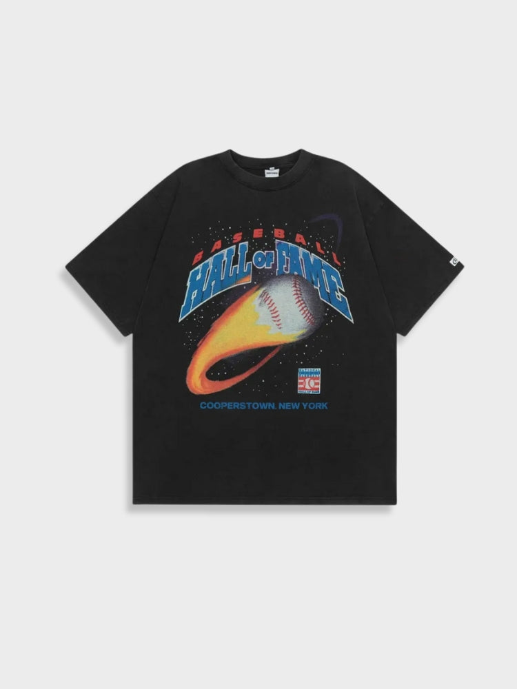 BLACK T-SHIRT WITH BASEBALL GRAPHIC VINTAGE HALL FAME TEE
