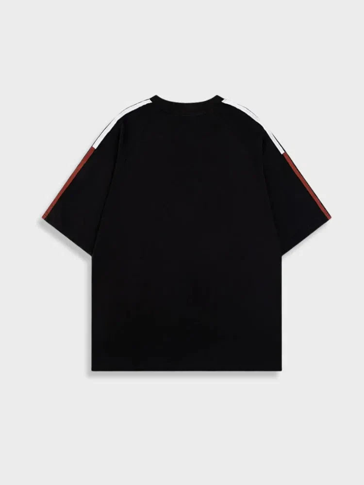 BLACK T-SHIRT WITH STRIPED SLEEVES - HARVEST INS TEE
