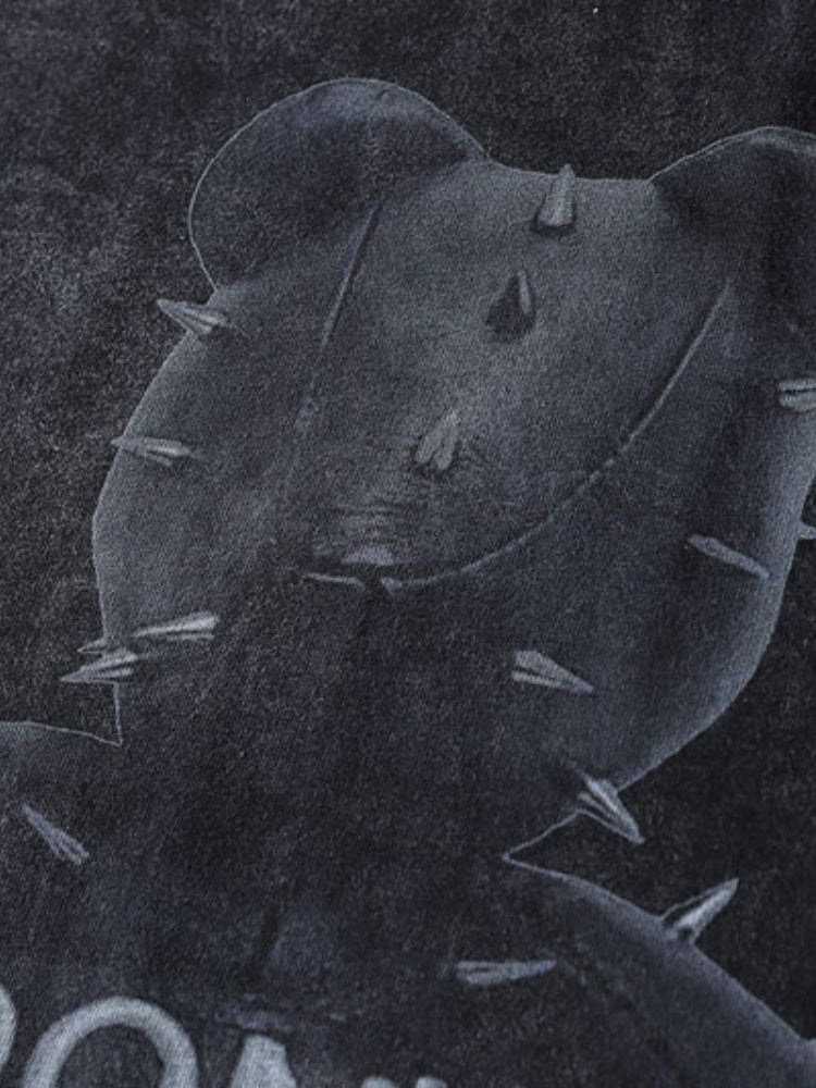 BLACK T-SHIRT WITH TEDDY BEAR GRAPHIC - PERSONAL BOUNDARIES DESIGN