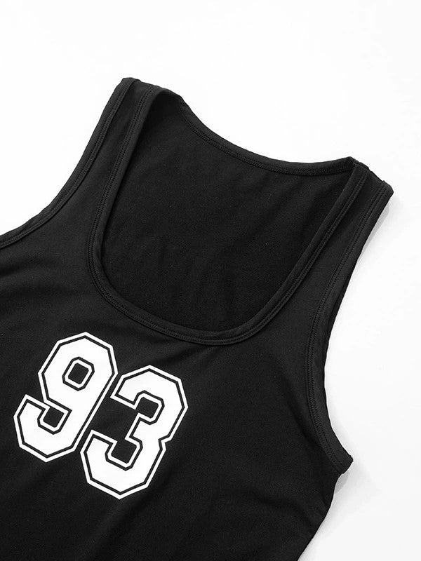 BLACK TANK DRESS WITH WHITE STRIPES RETRO DIGITAL PRINT