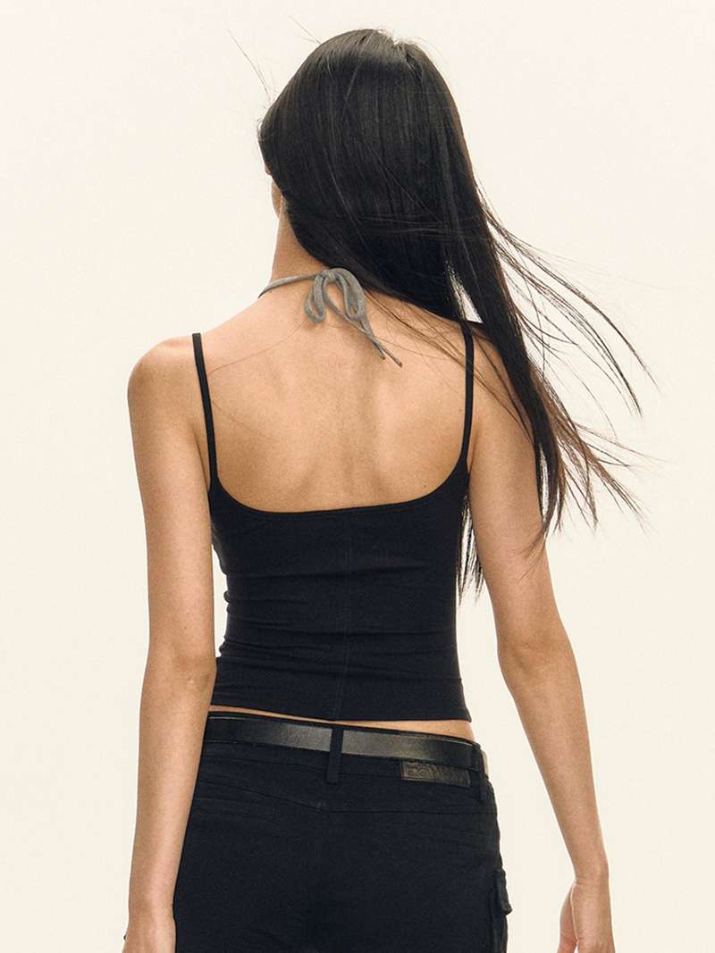BLACK TANK TOP WITH GRAY TRIM FAKE TWO PIECE DESIGN