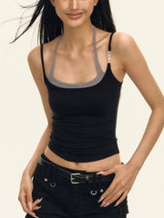 BLACK TANK TOP WITH GRAY TRIM FAKE TWO PIECE DESIGN