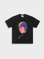BLACK THERMAL IMAGE T-SHIRT FEATURING DISTRESSED FACE DESIGN