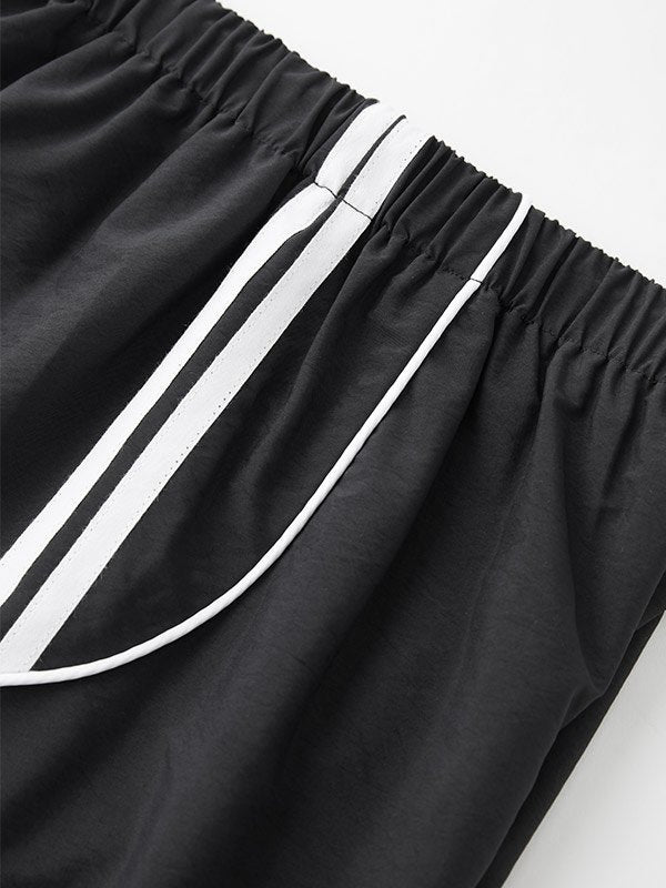 BLACK TRACK PANTS WITH WHITE STRIPES LOOSE FIT RETRO STREET STYLE