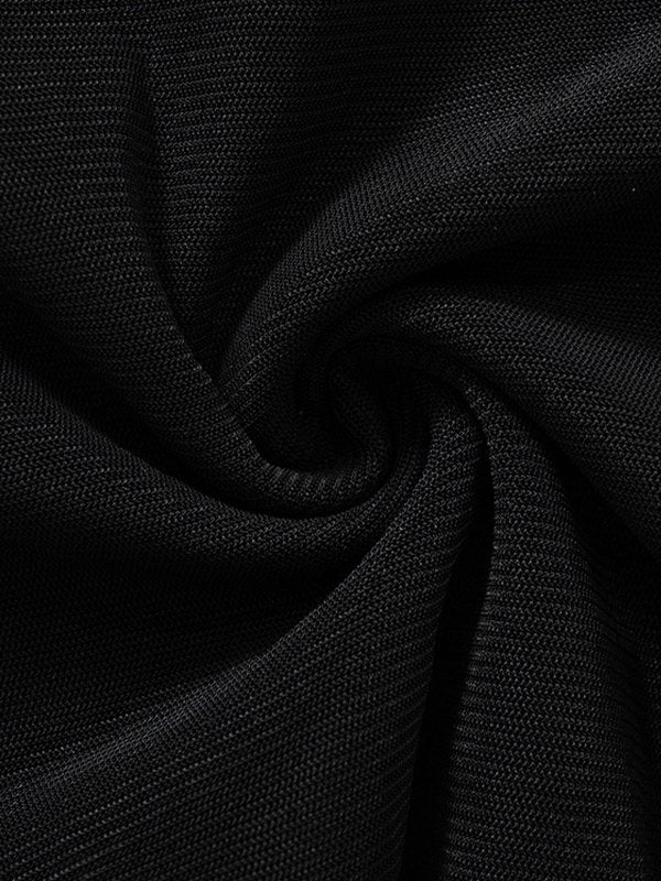BLACK TUBE TOP WITH SHEER PANEL - BLACK PANELED MESH DESIGN