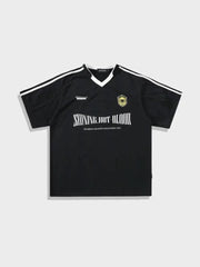 BLACK V-NECK FOOTBALL TEE WITH WHITE STRIPES - SPARKLE FOOTBALL TEE