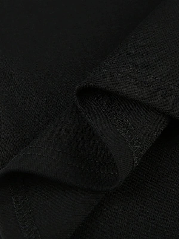 BLACK V-NECK TOP WITH CLASSIC POLO COLLAR AND LETTERING EMBROIDERY