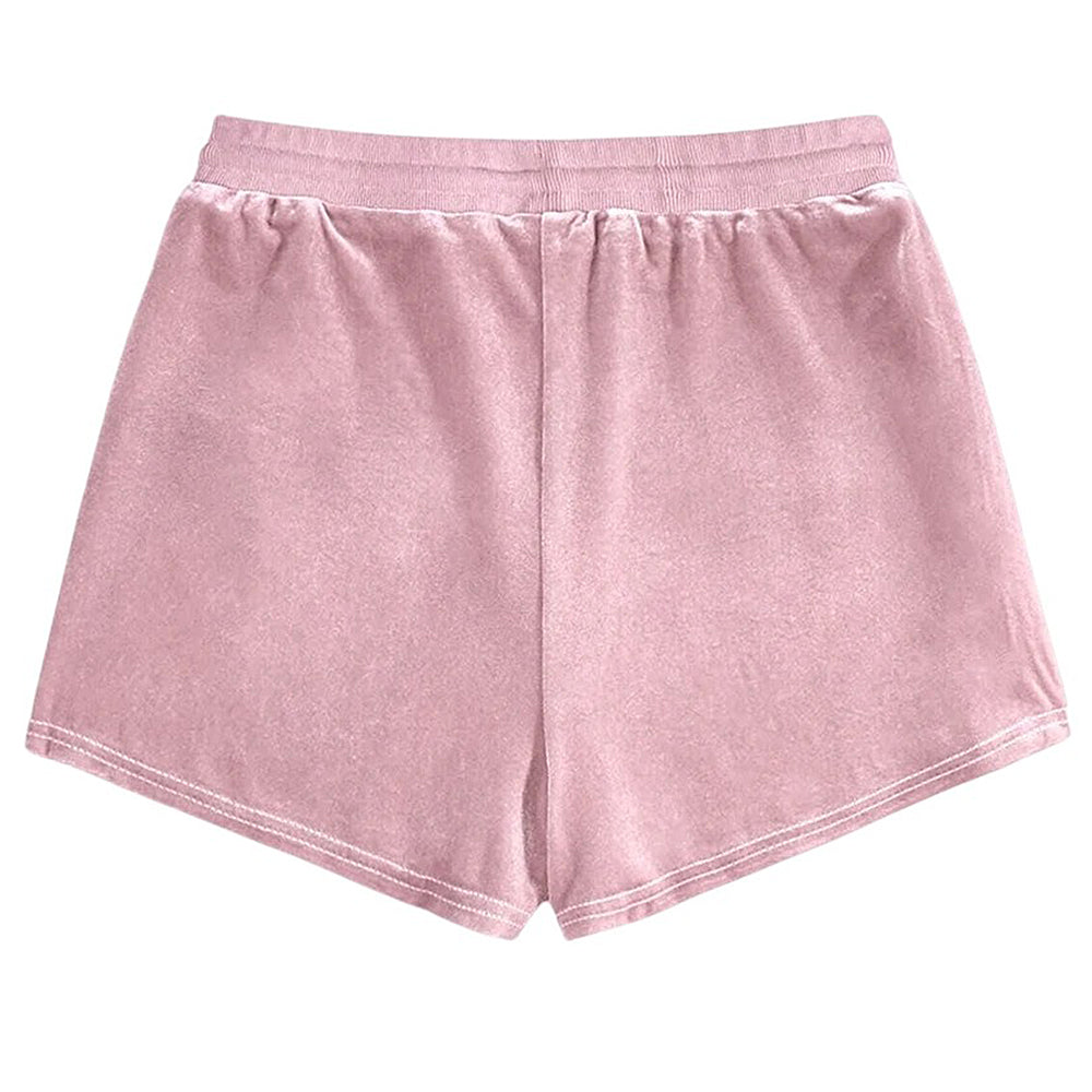 BLACK VELVET SHORTS WITH RHINESTONE CROSS FOR WOMEN