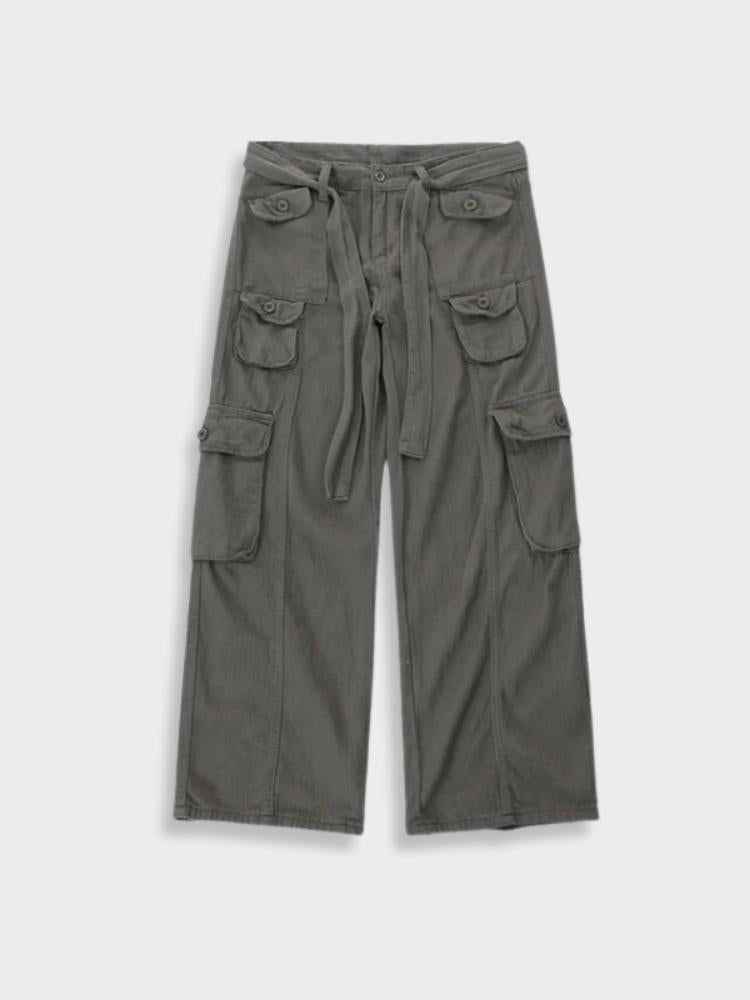BLACK WIDE-LEG CARGO PANTS UNISEX DENIM JEANS