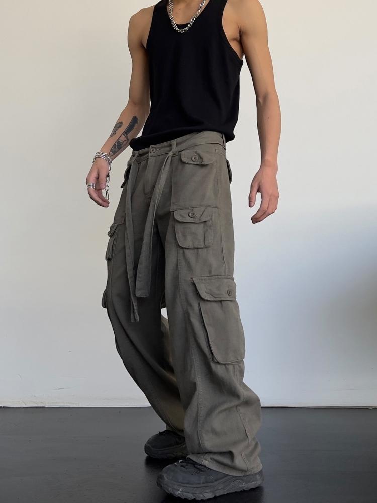 BLACK WIDE-LEG CARGO PANTS UNISEX DENIM JEANS
