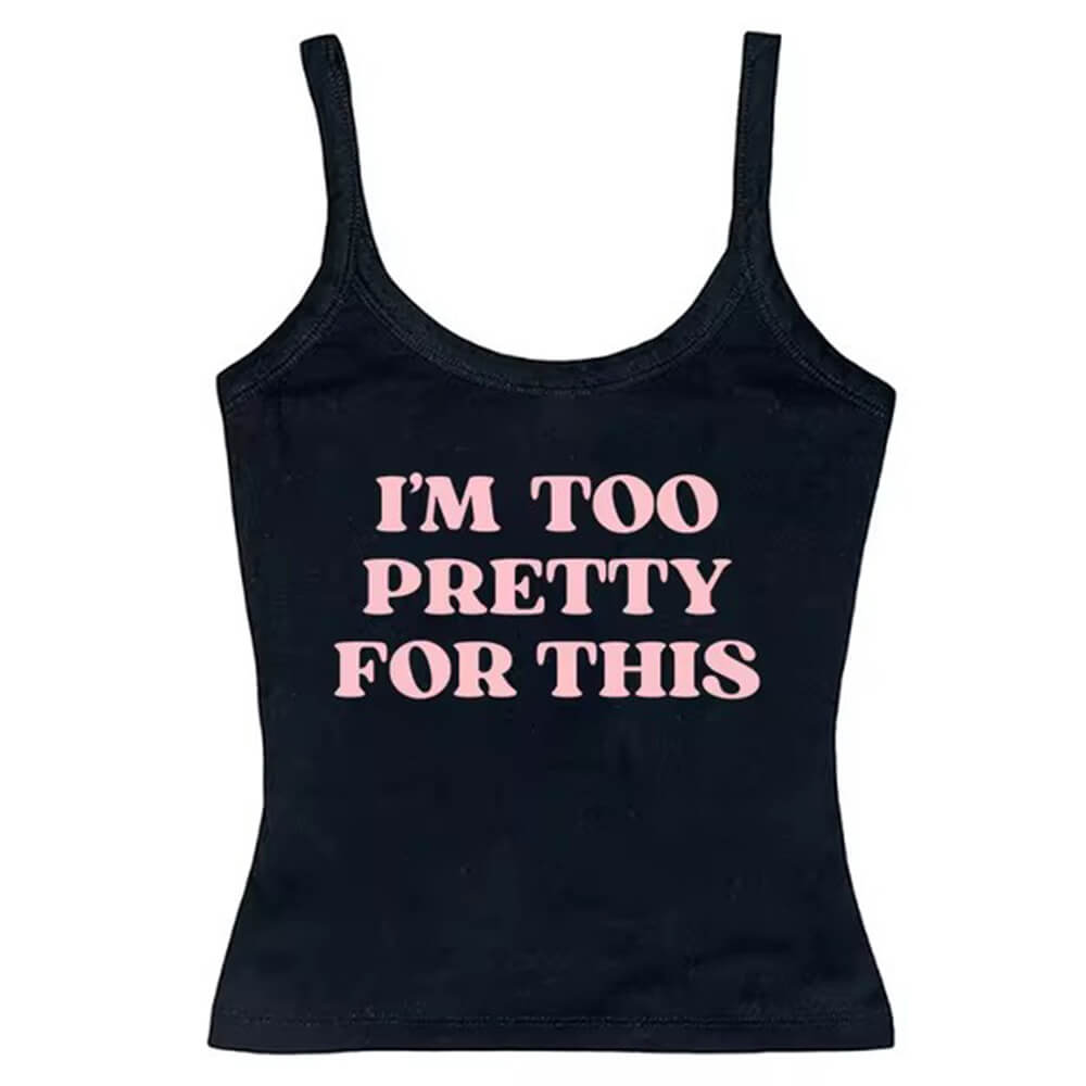 BLACK Y2K TANK TOP WITH PINK TEXT