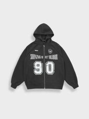 BLACK ZIP-UP HOODIE WITH 90S DESIGN TO STAY WARM