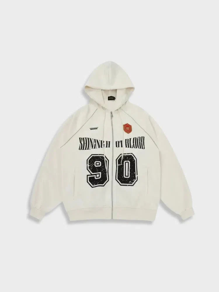 BLACK ZIP-UP HOODIE WITH 90S DESIGN TO STAY WARM