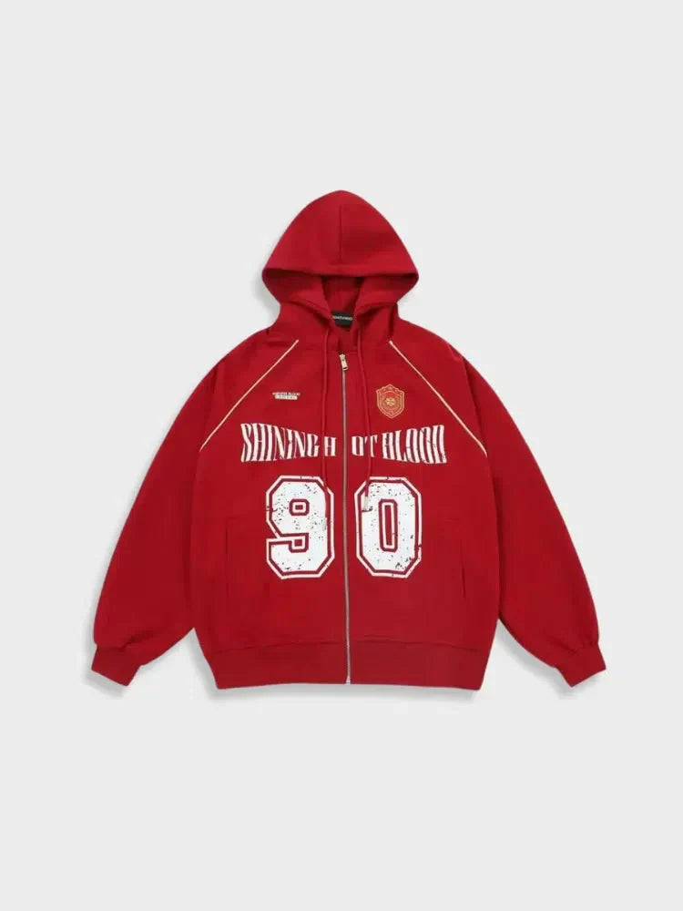 BLACK ZIP-UP HOODIE WITH 90S DESIGN TO STAY WARM