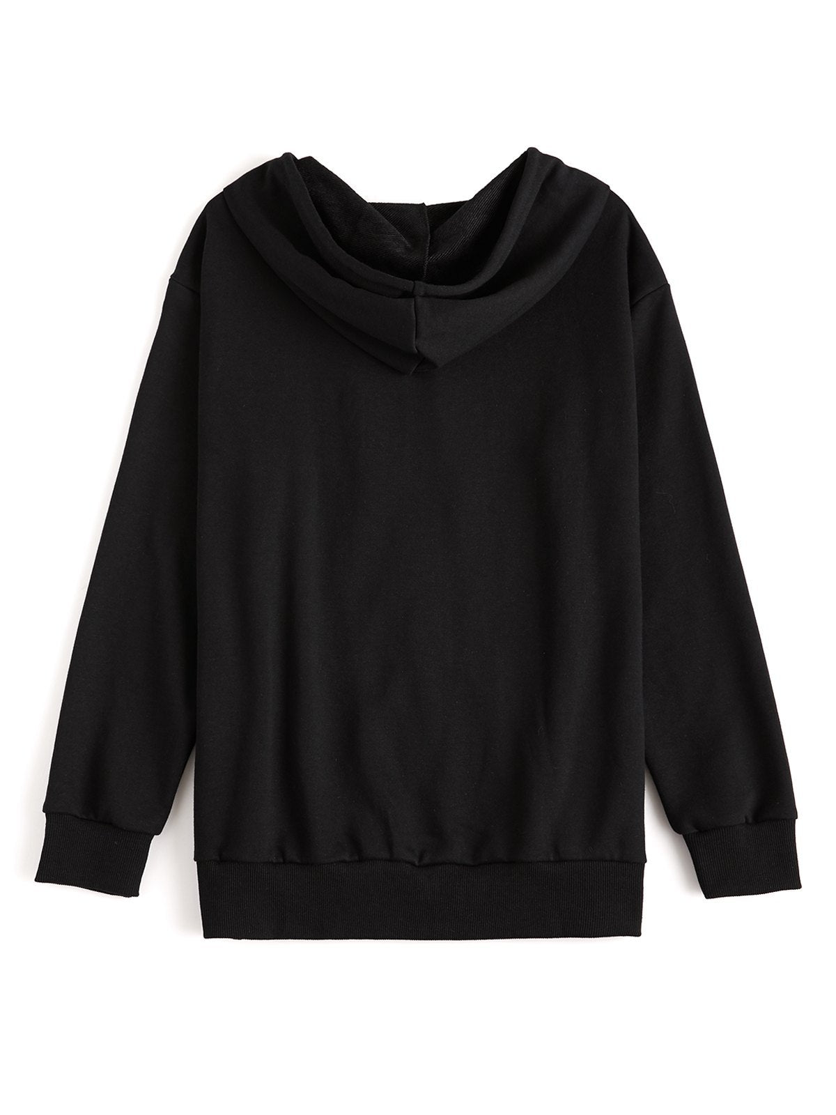BLACK ZIP-UP HOODIE WITH ANGEL GRAPHIC CASUAL LOOSE FIT