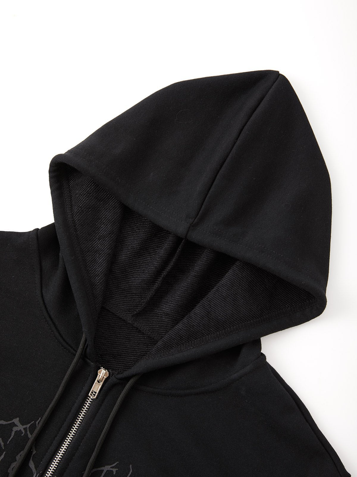 BLACK ZIP-UP HOODIE WITH ANGEL GRAPHIC CASUAL LOOSE FIT