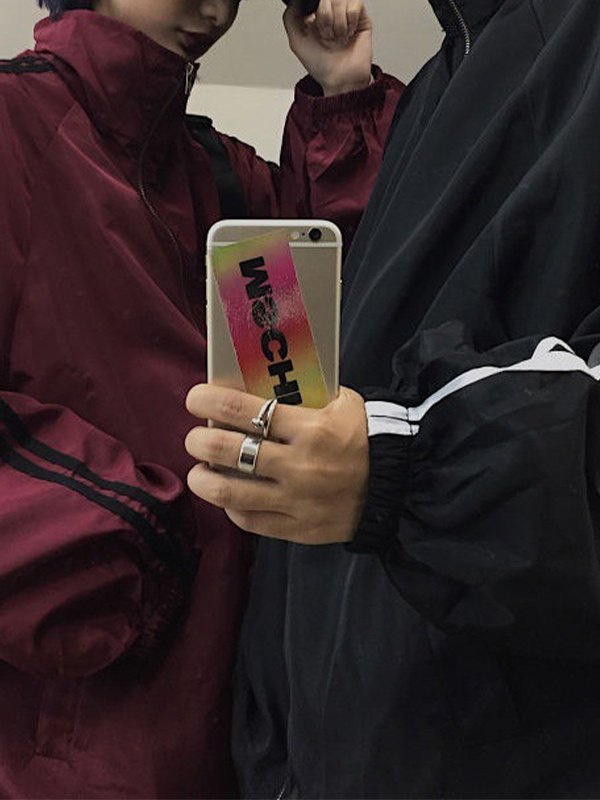 BLACK ZIP-UP JACKET WITH BEADED NECKLACE - LOOSE FIT JACKET Y2K STYLE