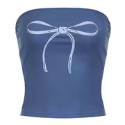 BLUE BOW Y2K TUBE TOP - BUST MEASUREMENT, COQUETTE
