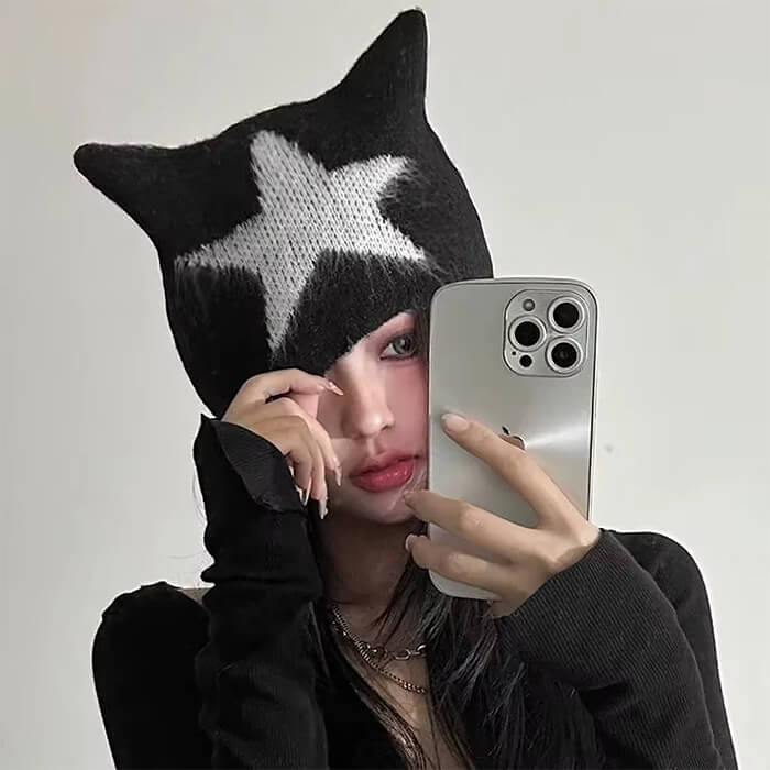 BLUE CAT EAR HAT WINTER HEADWEAR