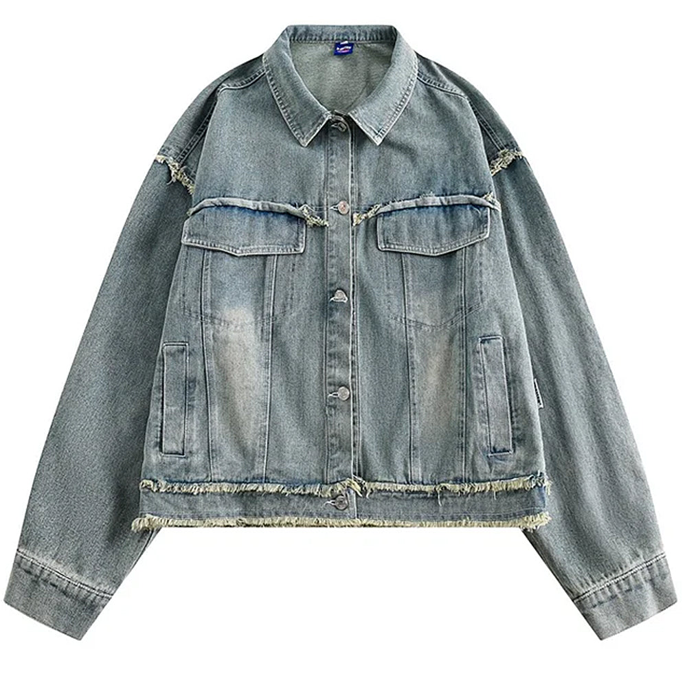 BLUE DENIM JACKET BUTTERFLY PATCH Y2K