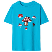 BLUE FOREST FAIRY T-SHIRT WITH MUSHROOM DESIGNS