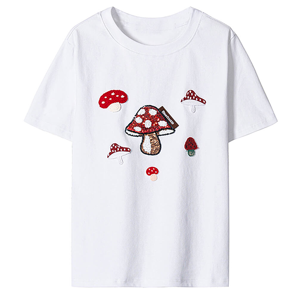 BLUE FOREST FAIRY T-SHIRT WITH MUSHROOM DESIGNS
