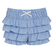 BLUE GINGHAM RUFFLED SHORTS FOR GIRLS