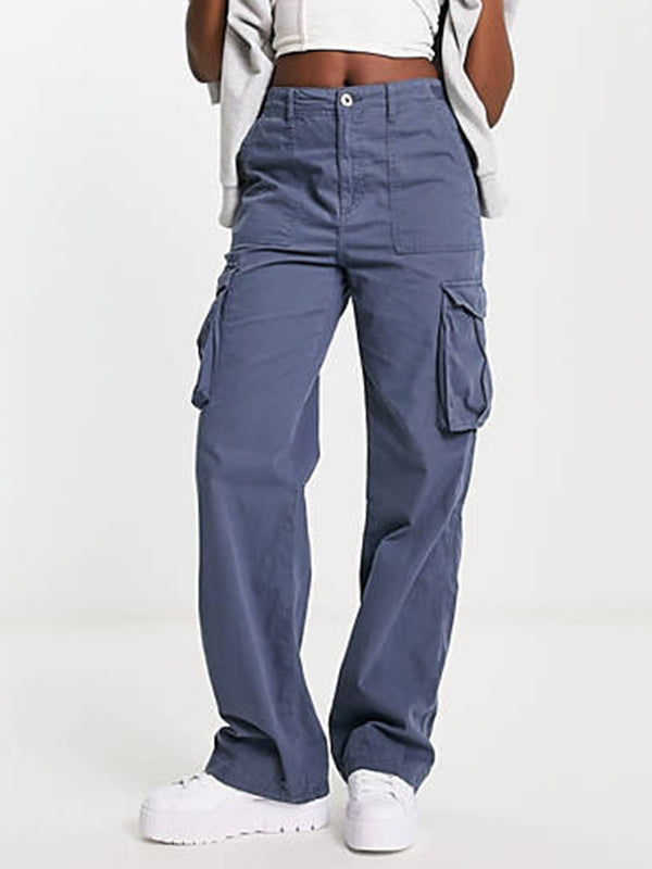 BLUE HIGH WAIST CARGO PANTS FOR EVERYDAY WEAR