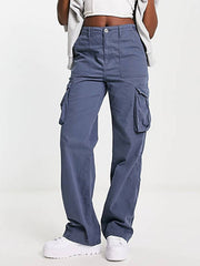 BLUE HIGH WAIST CARGO PANTS FOR EVERYDAY WEAR