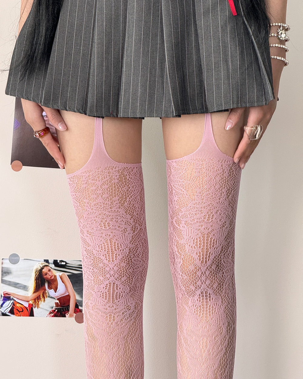 BLUE LACE SUSPENDER TIGHTS ELEGANT LACE PATTERN