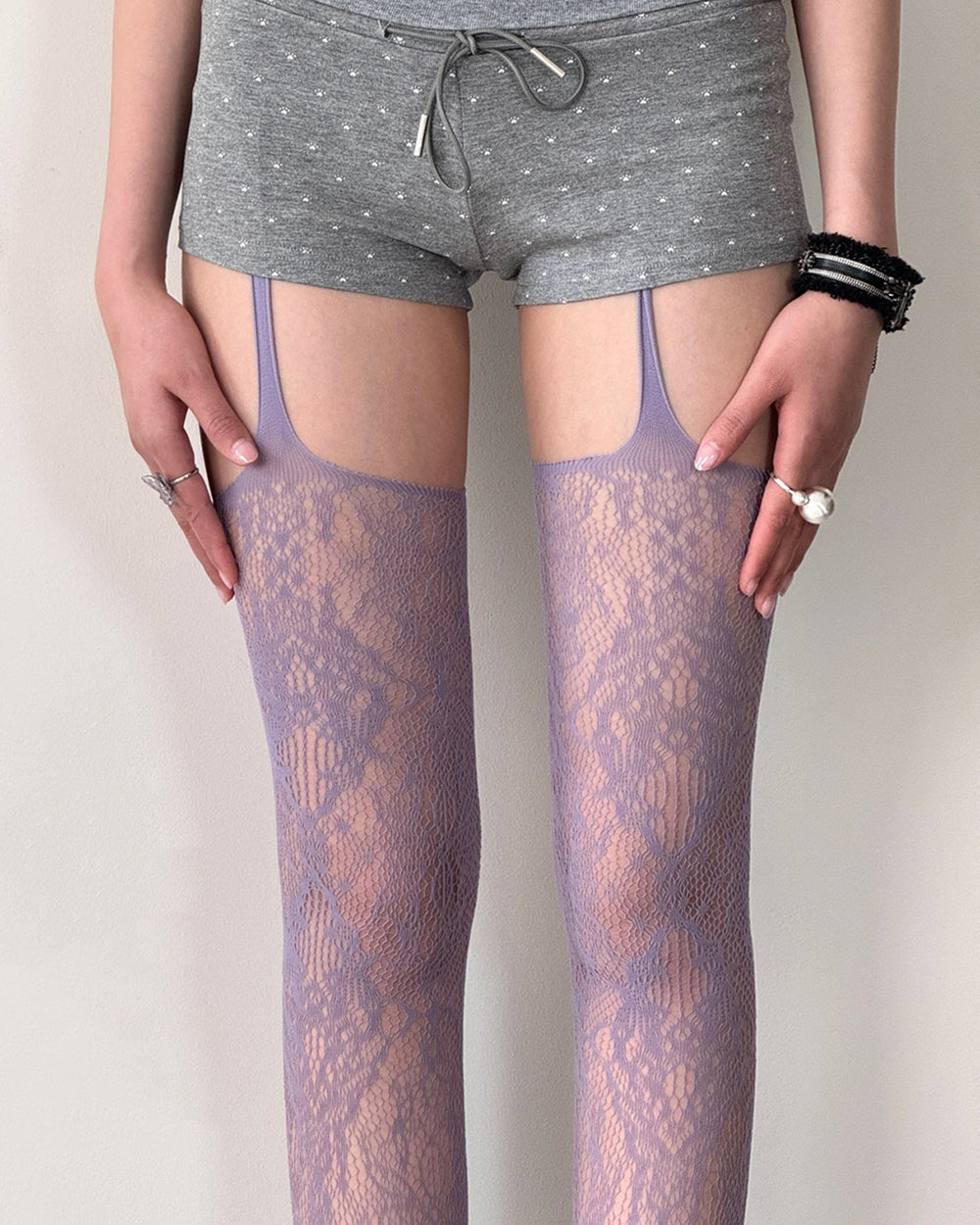 BLUE LACE SUSPENDER TIGHTS ELEGANT LACE PATTERN
