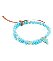 Blue Magnesite Golden Charm Stretch Bracelet Set