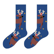 BLUE REINDEER SOCKS PAIR FREE SIZE CHRISTMAS DEER SOCKS