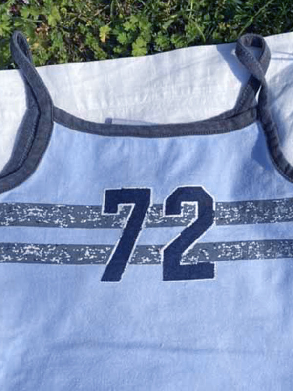 BLUE SLIM FIT SLEEVELESS TANK TOP WITH 72 - Y2K FASHION