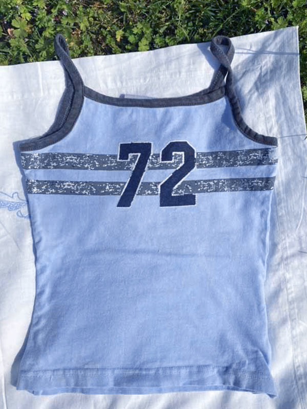 BLUE SLIM FIT SLEEVELESS TANK TOP WITH 72 - Y2K FASHION