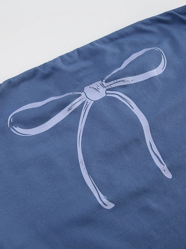 BLUE TUBE TOP WITH BOW - BUTTERFLY PRINT BANDEAU FOR FLATTERING FIT