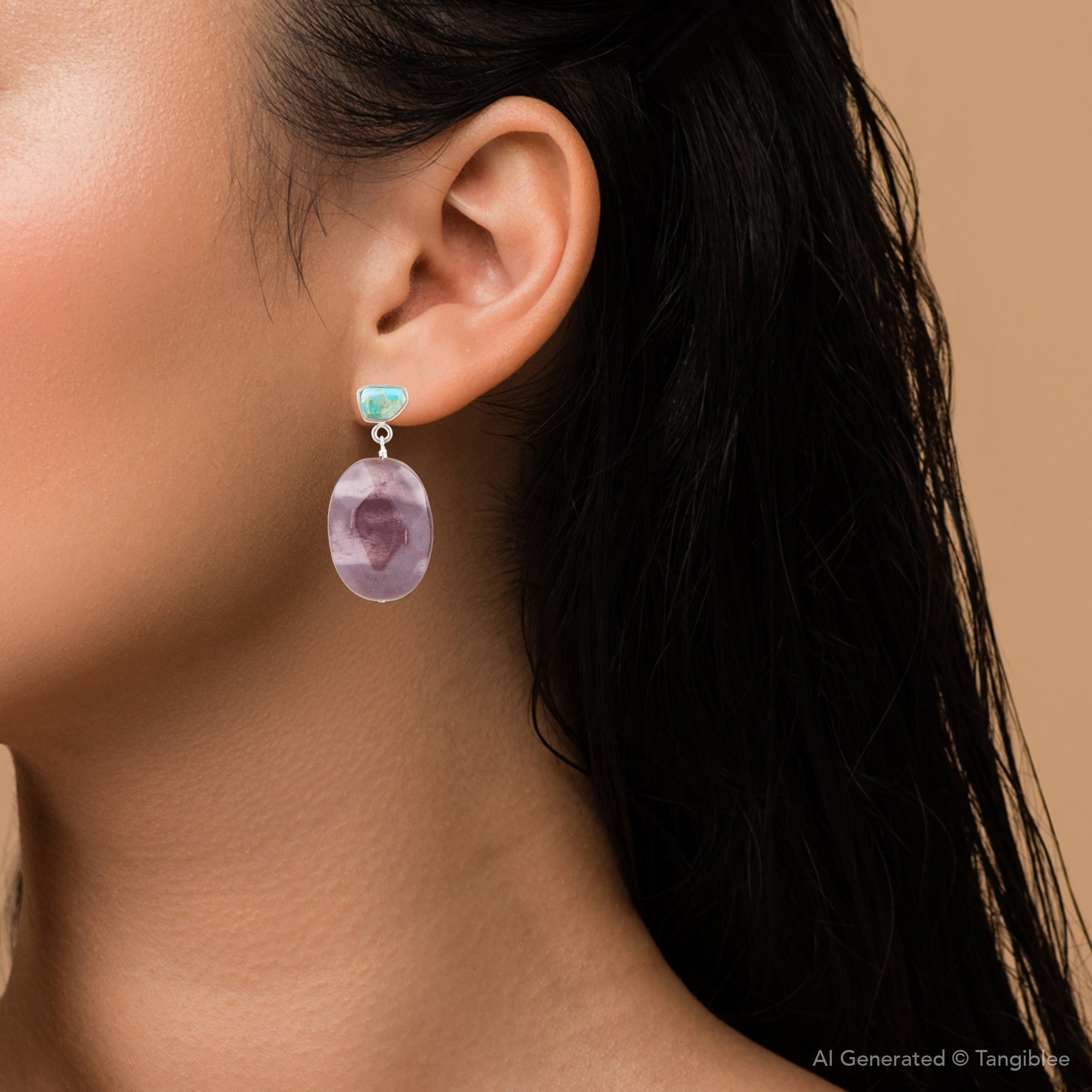 Blue Turquoise and Brown Mookaite Drop Earrings