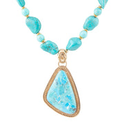 Blue Turquoise Triangle Golden Pendant Necklace