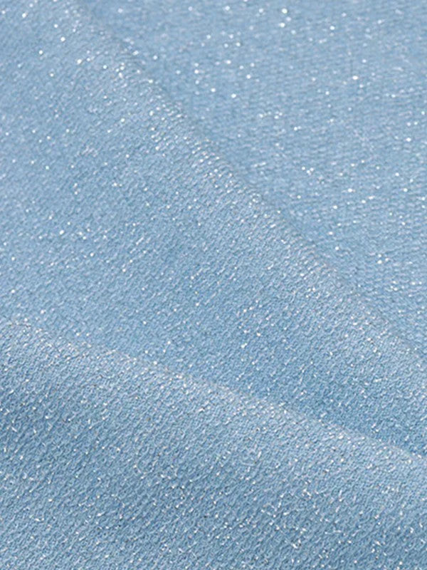 BLUE Y2K METALLIC HALTER DRESS WITH SPARKLE