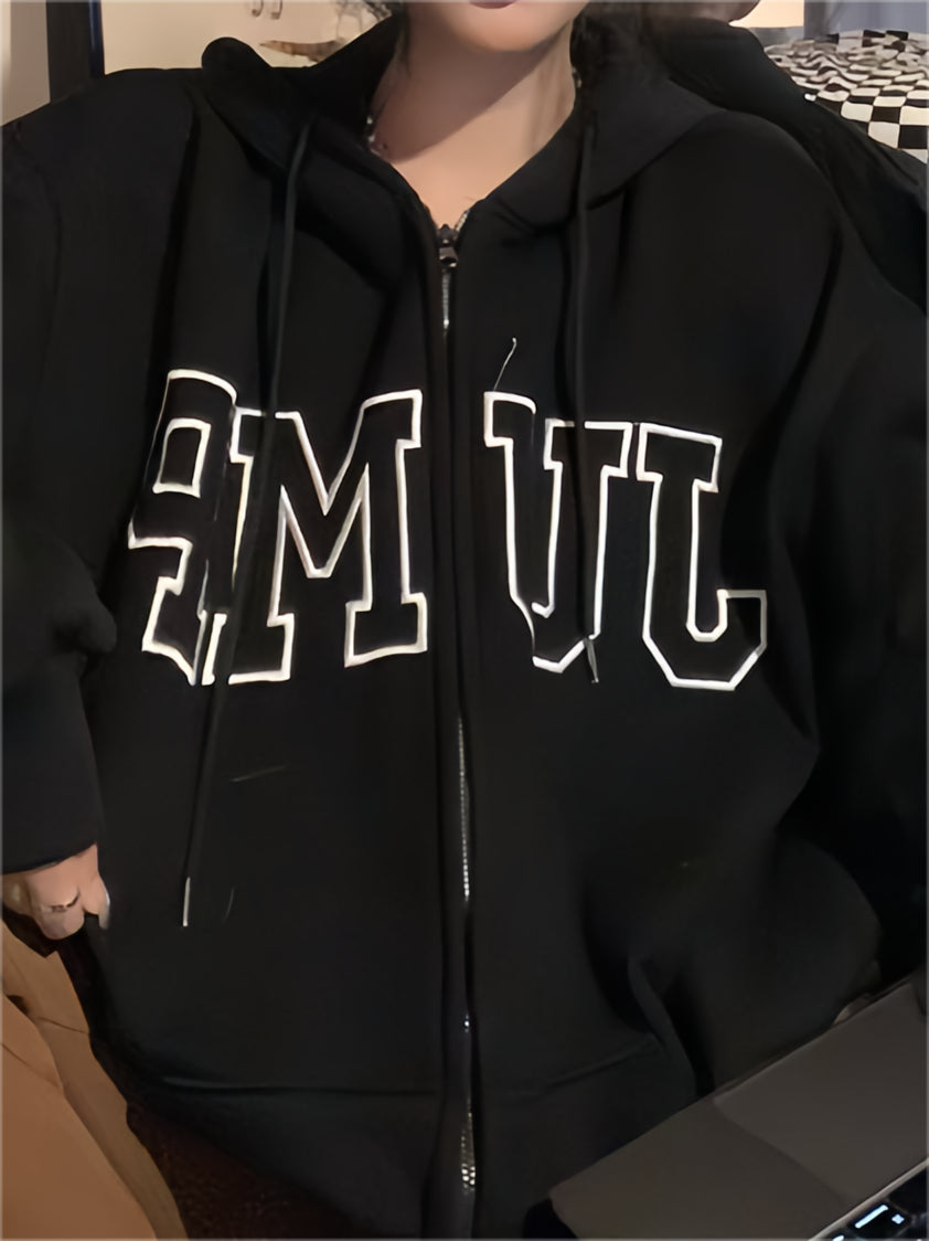 BLUE ZIP-UP HOODIE FOR MEN AND WOMEN, VERSATILE LOOSE HOODED LONG SLEEVE