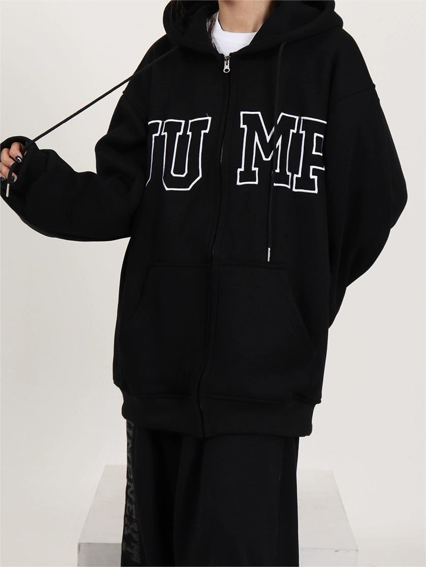 BLUE ZIP-UP HOODIE FOR MEN AND WOMEN, VERSATILE LOOSE HOODED LONG SLEEVE