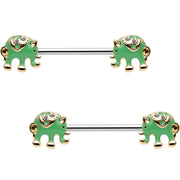 14G 5/8 Clear Gem Green Festive Elephant Barbell Nipple Ring Set