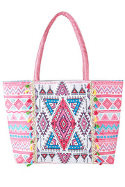 Boho Pattern Print Color Tassels Summer Tote Bag