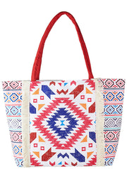 Boho Pattern Print Fringe Summer Tote Bag
