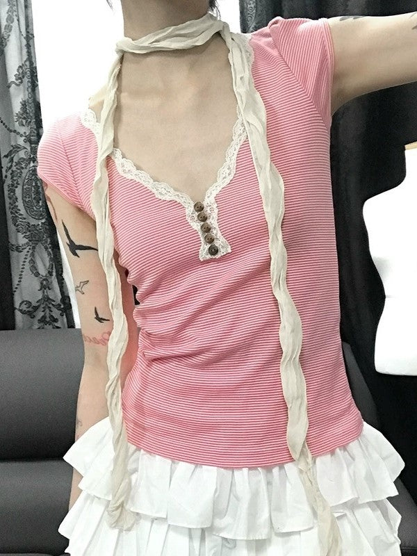 BOLD STRIPED TOP AND RUFFLED SKIRT SET WITH PLAYFUL CHARM